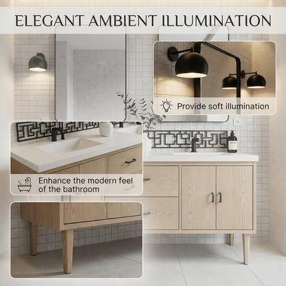 60“-96”Light Oak Freestanding Bathroom Vanity Set with Black Hardware