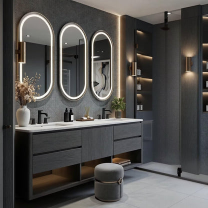 60"-96"Contemporary Double Sink Vanity with LED Mirrors & Soft-Close Drawers