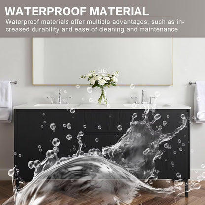 60”-84”Double Sink Bathroom Vanity with Gold Frame Mirror, Freestanding Black Wood Vanity with Storage Drawers & Doors, Modern Bathroom Cabinet