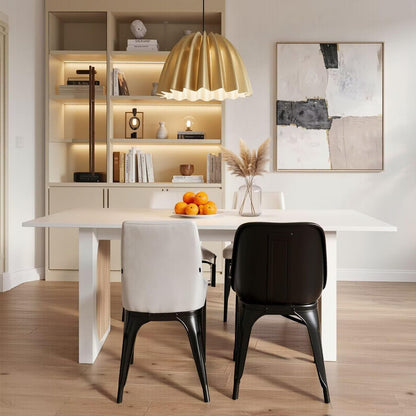 60"-80"Modern White Rectangular Dining Table with Wood Inlay Legs, Seats 4-6