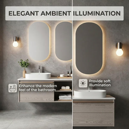 60"-96"Light Wood Floating Bathroom Vanity with Double Sinks & LED Oval Mirrors
