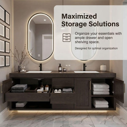 60”-96”Modern Bathroom Vanity with Double Sinks, Storage & LED Mirrors