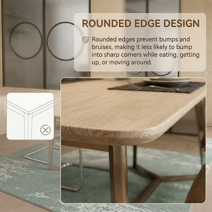 60"-80"Natural Wood Dining Table with X-Shaped Metal Base, Modern Rectangular Kitchen Table