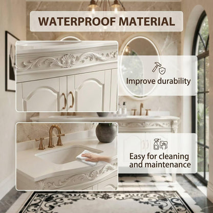 60"-96"White Traditional Bathroom Vanity with Double Sinks & LED Oval Mirrors