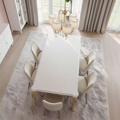 60"-80"Elegant Rectangular Dining Table, White Top with Gold Accents for Dining Room