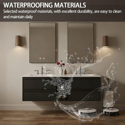 60"-84"Floating Black Bathroom Vanity with Open Shelf & Dual LED Mirrors