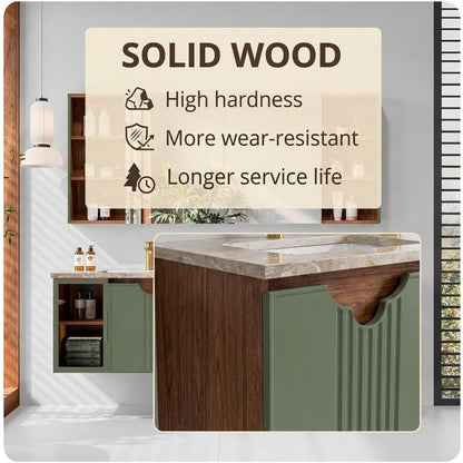 60"-96"Sage Green Floating Bathroom Vanity with Double Sinks & Matching Medicine Cabinet