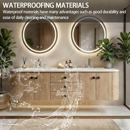60"-84"Modern Light Oak Floating Bathroom Vanity Set with Black Hardware