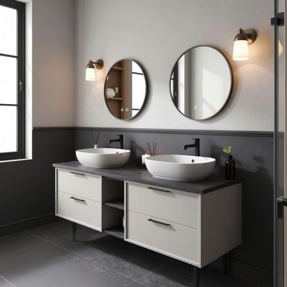 60"-84"Modern Bathroom Vanity Set with Two-Tone Cabinet & Dual Round Smart Mirrors