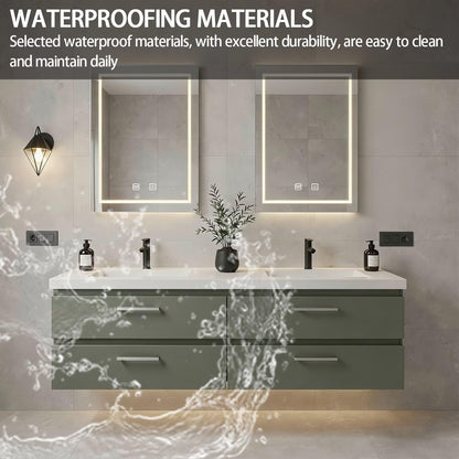 60”-84”Double Sink Floating Bathroom Vanity with LED Mirrors, Sage Green Cabinet & Silver Hardware