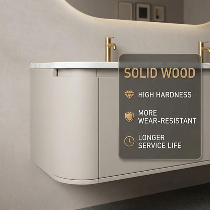 60"-84"Modern Floating Bathroom Vanity Set with Marble Top & LED Backlit Mirror