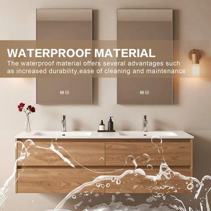 60”-84”Double Sink Floating Bathroom Vanity with 2 LED Mirrors, Light Oak Wall Mounted Vanity with White Top