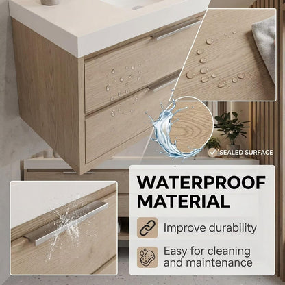60"-96"Modern Wood Vanity with Integrated Countertop & Open Shelf Storage