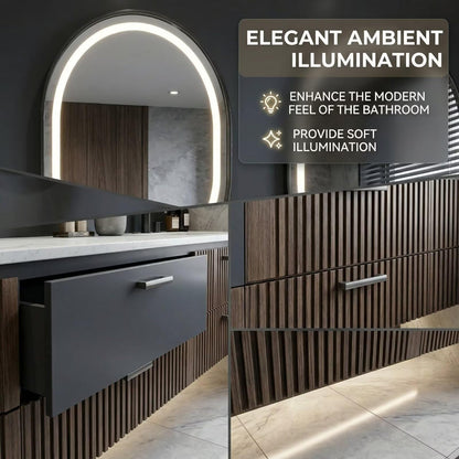 60"-96"Contemporary Fluted Bathroom Vanity with Double Sinks & Storage Drawers