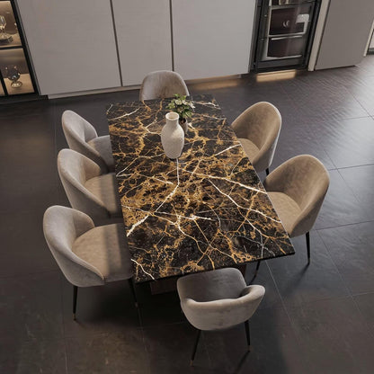 56"-96"Modern Black Gold Marble Dining Table, Rectangular Kitchen Table with Sturdy Wooden Legs for Dining Room