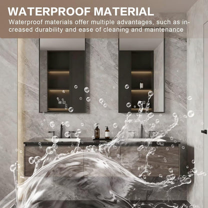 60”-84”Double Sink Floating Bathroom Vanity, Dark Wood Cabinet with LED Lighted Mirror Cabinets