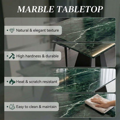 60"-80"Luxury Green Marble Top Dining Table with Black Metal Base