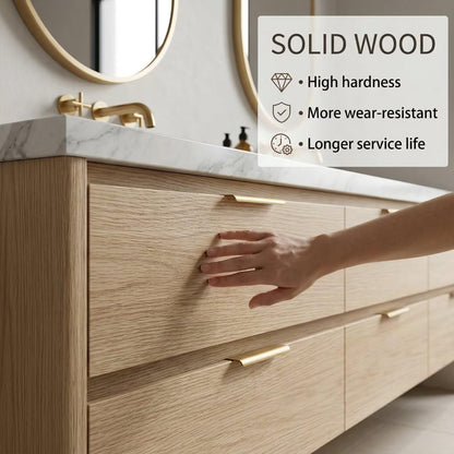 60"-96"Modern Wall-Mounted Vanity with Marble Top & Gold Hardware & Soft-Close Drawers