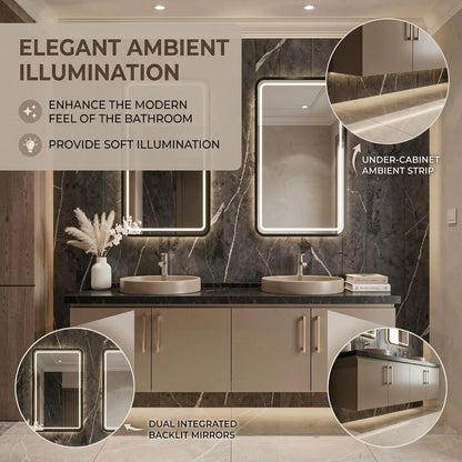 60"-96"Modern Bathroom Vanity with Black Marble Top & Gold Hardware