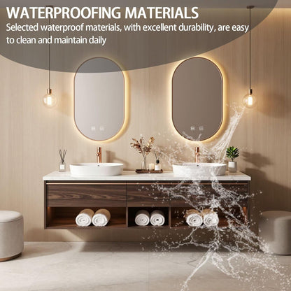 60"-84"Modern Dark Wood Bathroom Vanity with Dual Sinks & Smart LED Oval Mirrors