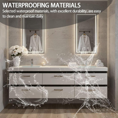 60”-84”Double Sink Floating Bathroom Vanity with LED Rectangular Mirrors, White Modern Cabinet
