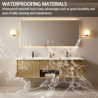 60"-84"Modern Gold Floating Bathroom Vanity Set with Fluted Doors & White Top