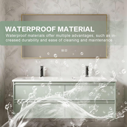 60”-84”Double Sink Floating Bathroom Vanity, Sage Green Cabinet with Gold Framed LED Mirror