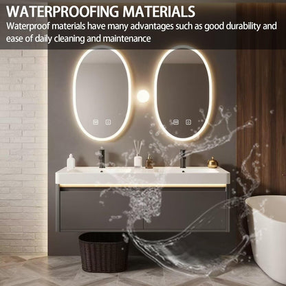60”-78”Double Sink Floating Bathroom Vanity with LED Oval Mirrors, Dark Gray Cabinet