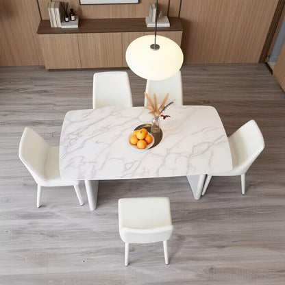 60"-80"White Marble Dining Table with Glossy Base, Modern Rectangular Kitchen Table