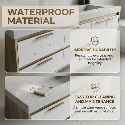 60"-96"Modern Wall-Mounted Bathroom Vanity with Stone Top & Light Wood Trim