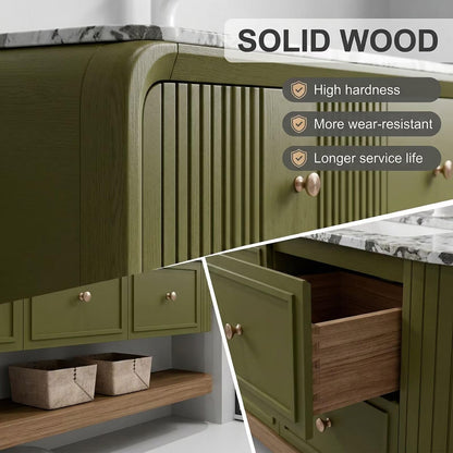60"-96"Olive Green Floating Bathroom Vanity with Marble Top & LED Half-Moon Mirrors