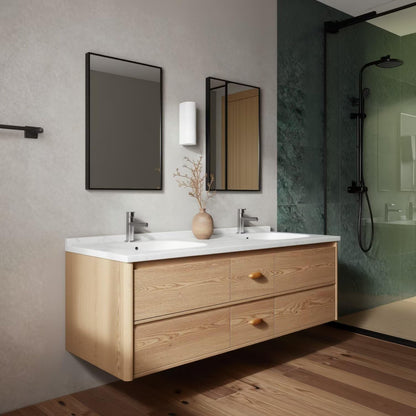 60"-96"Modern Floating Bathroom Vanity, Light Oak Double Sink Cabinet with Drawers
