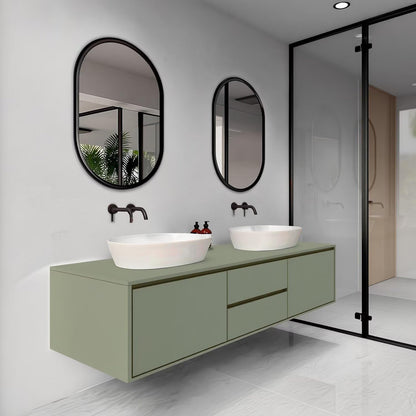 60"-96"Wall-Mounted Double Sink Bathroom Vanity with Matte Green Finish & Storage