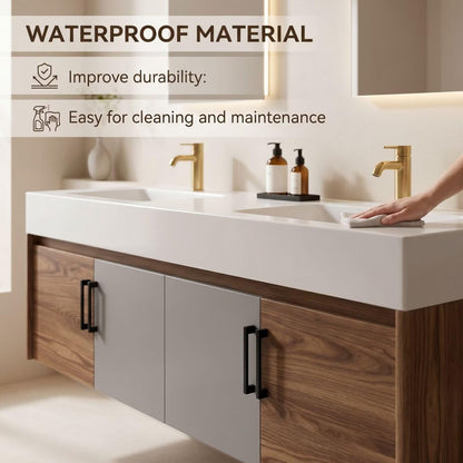 60"-96"Modern Floating Bathroom Vanity with Double Sinks, Two-Tone Cabinet & LED Backlit Mirrors