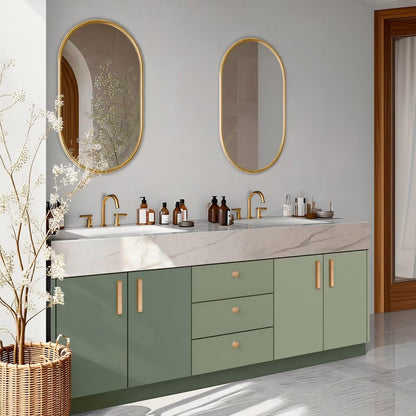 60"-96"Modern Green Bathroom Vanity with Double Sinks & Soft-Close Storage Drawers