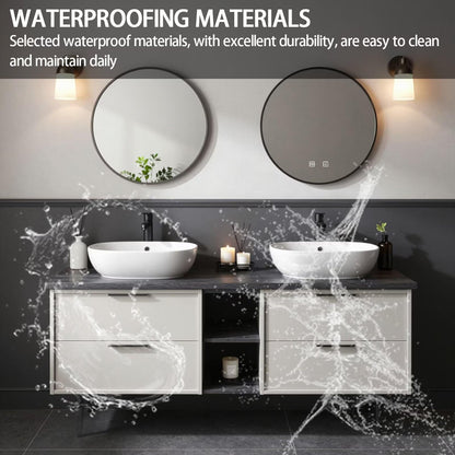 60"-84"Modern Bathroom Vanity Set with Two-Tone Cabinet & Dual Round Smart Mirrors