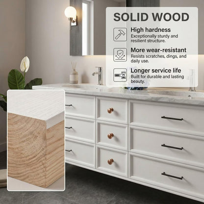 60"-96"Modern White Floating Bathroom Vanity with Double Sinks & Marble Countertop