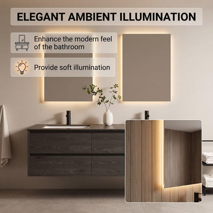60"-96"Dark Oak Floating Bathroom Vanity with Double Sinks & LED Backlit Mirrors