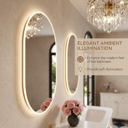 60"-96"Cream White Floating Bathroom Vanity with Double Sinks & LED Oval Mirrors