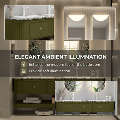 60"-96"Olive Green Floating Bathroom Vanity with Marble Top & LED Half-Moon Mirrors