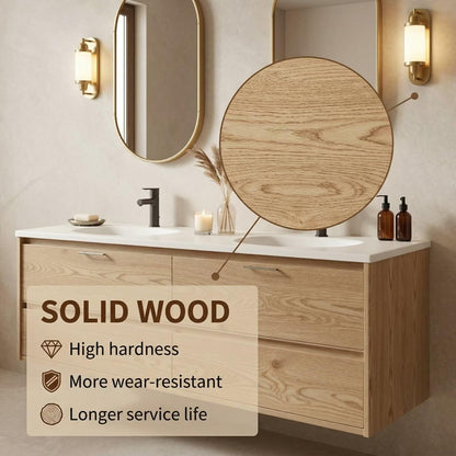 60"-96"Light Oak Bathroom Vanity with Double Sink & Wall-Mounted Storage