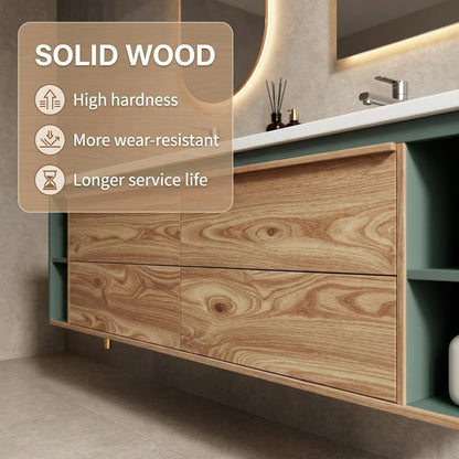 60"-96"Contemporary Floating Bathroom Vanity, Double Sink with Open Side Cabinets
