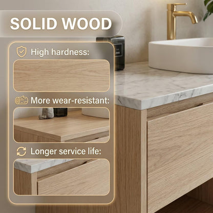 60“-96”Modern oak bathroom vanity with double vessel sinks, wall-mounted storage cabinet