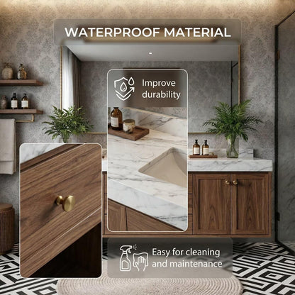 60"-96"Modern Wood Floating Vanity with Marble Countertop & LED Bathroom Mirror