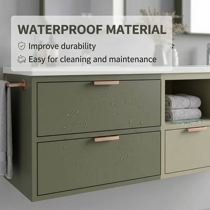 60"-96"Modern Green Bathroom Vanity with White Top & Soft-Close Drawers