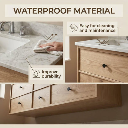 60"-96"Floating Oak Double Bathroom Vanity with Marble Countertop & 6 Drawer Storage