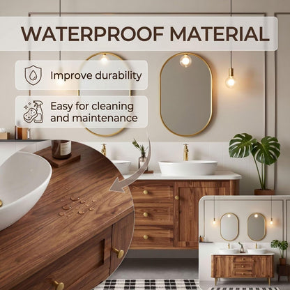 60"-96"Wood Freestanding Double Bathroom Vanity with White Top & Gold Oval LED Mirrors