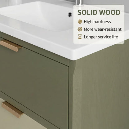 60"-96"Modern Green Bathroom Vanity with White Top & Soft-Close Drawers
