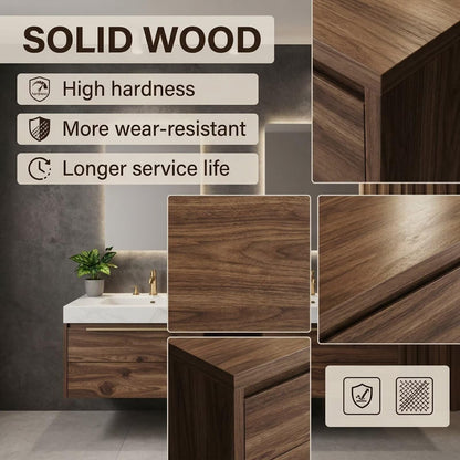 60"-96"Modern Wood Floating Bathroom Vanity with Double Sinks, Marble Countertop & LED Mirrors