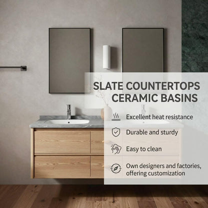 60"-96"Modern Floating Bathroom Vanity, Light Oak Double Sink Cabinet with Drawers